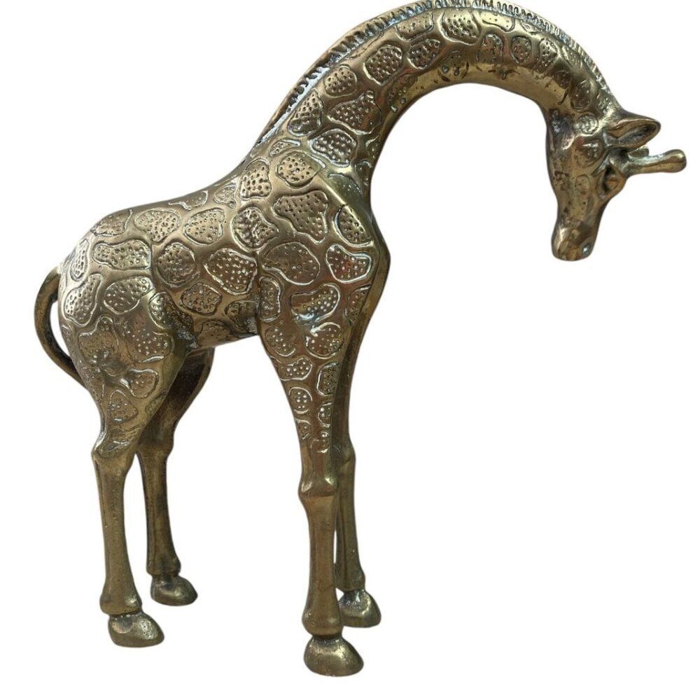 Vintage Solid Brass Giraffe Figurine 10.5" Tall Safari Animal Decor - Picture 1 of 5